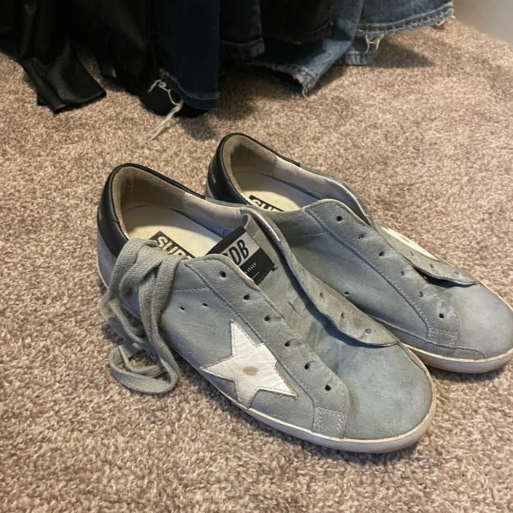 Golden Goose RARE Light Blue/Gray Suede Superstar Sneakers with White Star - Picture 5 of 9